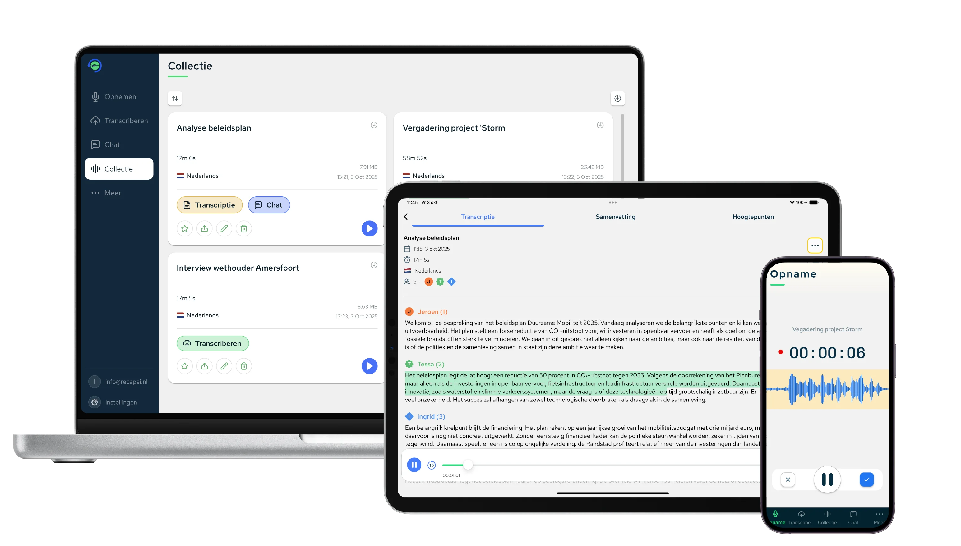 RecapAI op verschillende apparaten - computer, laptop en telefoon